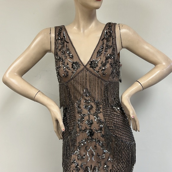 Aidan Mattox beaded fringes sleeveless midi dress - Picture 4 of 12